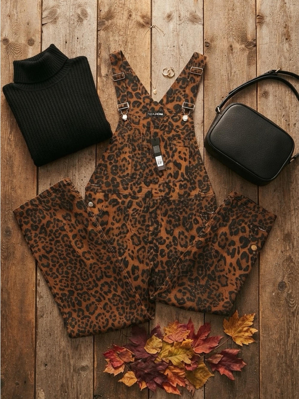 Leopard Print Women’s Denim Overalls - Brown NWT Fashion nova
